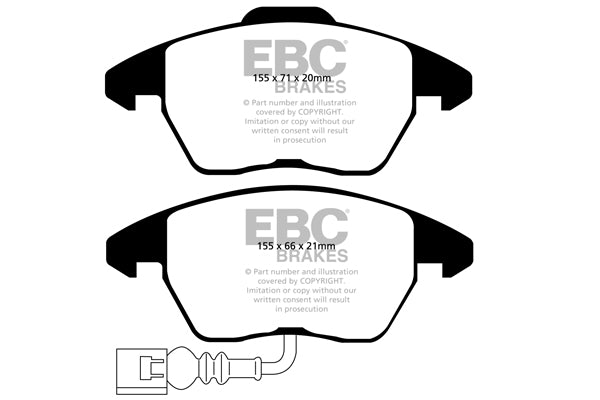 EBC Audi 8P 8J Yellowstuff Street and Track Front Brake Pads - ATE Caliper (S3, TT & TTS)